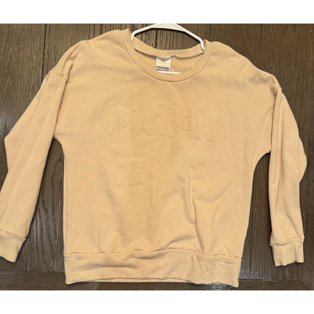 Mama Embroidered Sweatshirt – Handmade – Peach/Beige – Women's (Small)